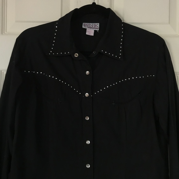 Pink Cattelac Black Western Shirt Snaps Large - Picture 4 of 7